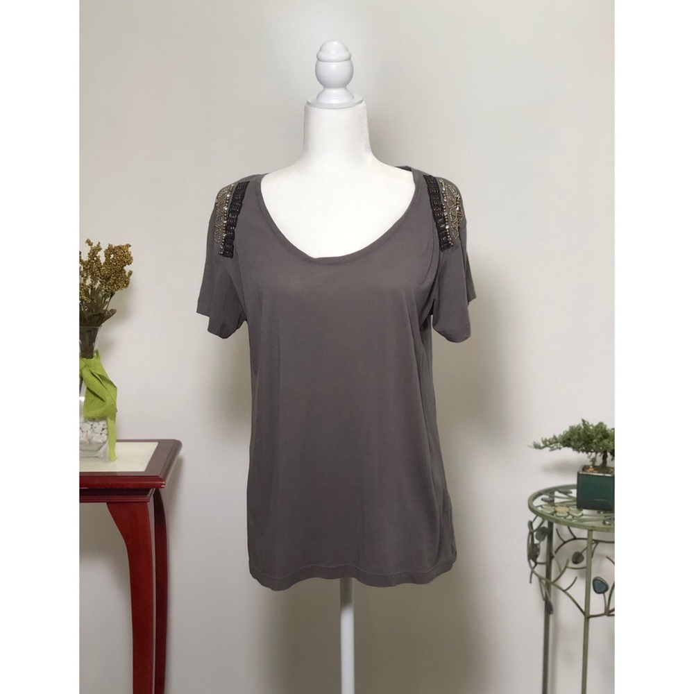 NWOT Hi Line loose fitting grey jeweled sleeve top
